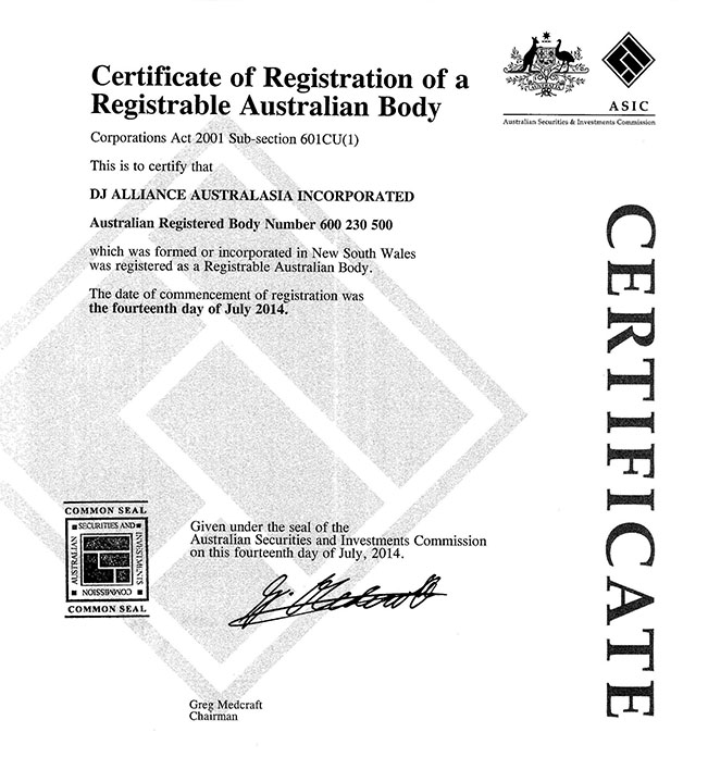 DJAA ASIC Incorporation Certificate